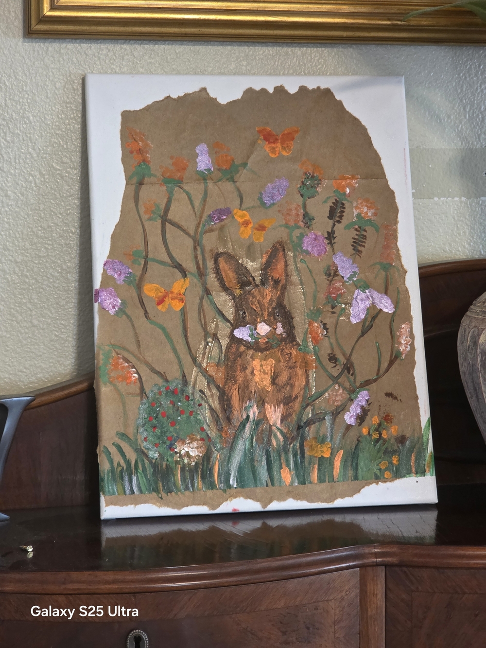 Rustic Bunny Garden Canvas Art in Brown and Orange